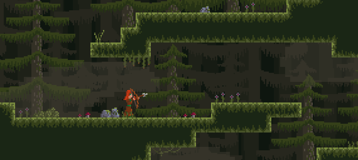 Screenshot of foggy forest platformer