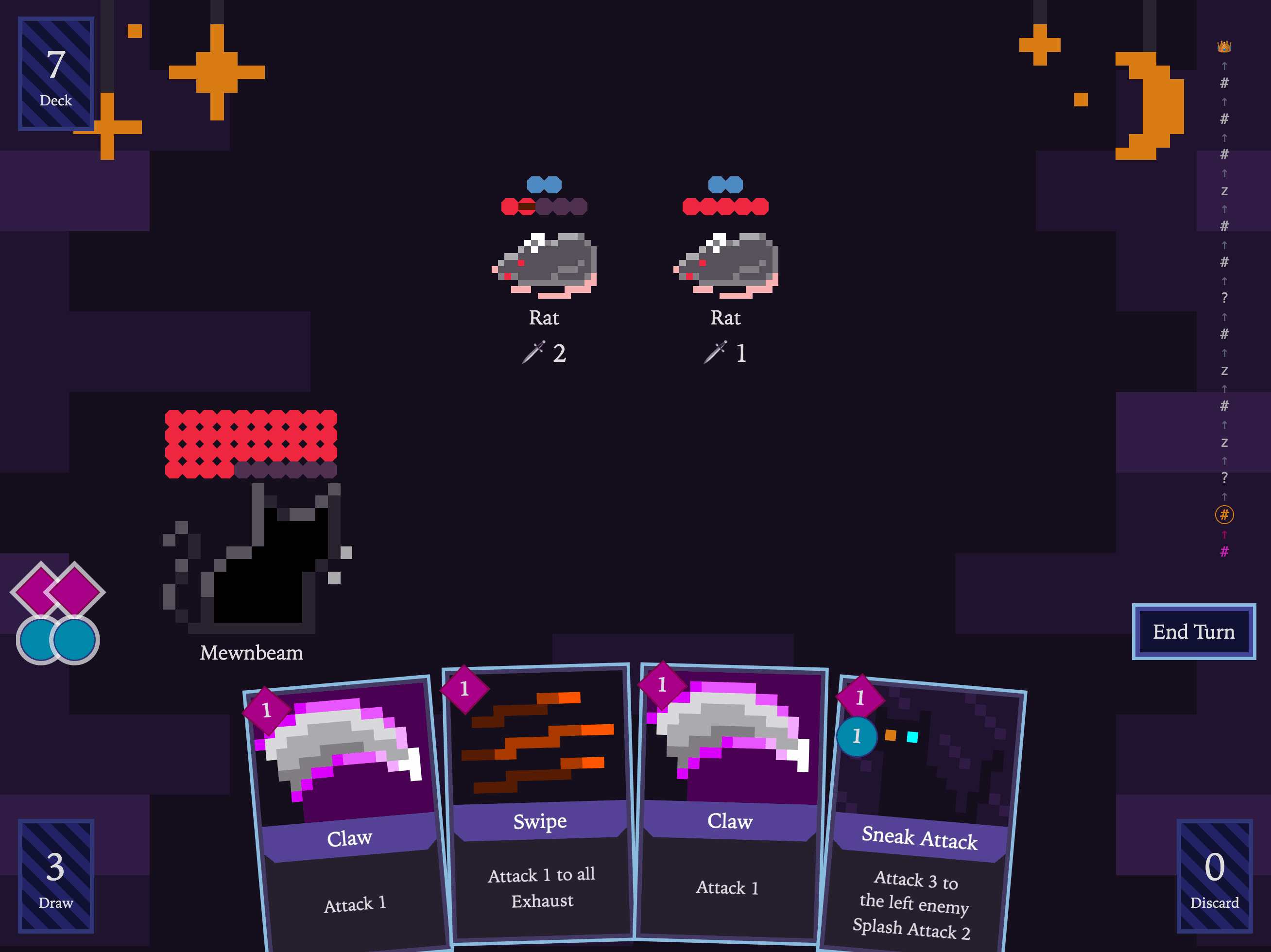 Screenshot of the card game Mewnbeam's Adventure